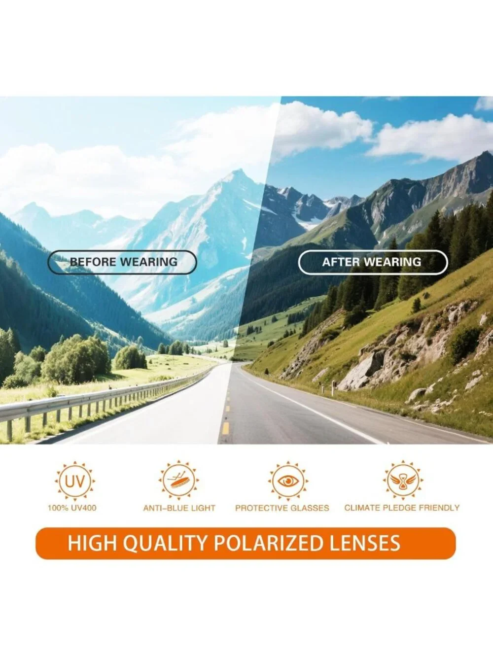 Polarized Sports Sunglasses for Men - UV400 Protection, Wrap Around Goggles for